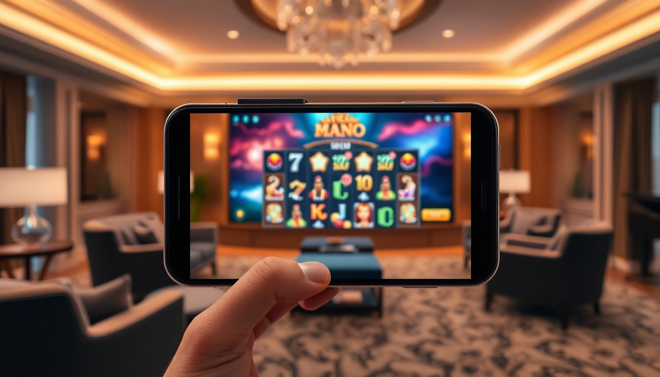 Erleben Sie die beste Casino App in Deutschland mit einer eleganten Benutzeroberfläche auf einem Smartphone, ideal für Glücksspielbegeisterte.