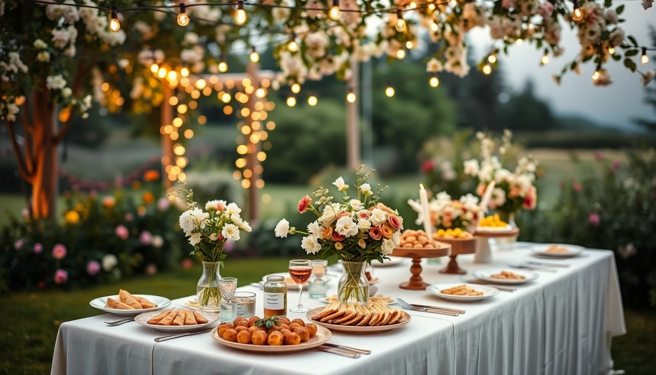 Catering-Rich Buffet mit frischen saisonalen Produkten und liebevoll angerichteten Tellern auf einem eleganten Tisch.