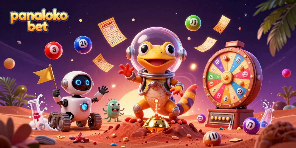 Panaloko bet showcases a vibrant 3D casino scene with a Martian gecko discovering a golden casino.