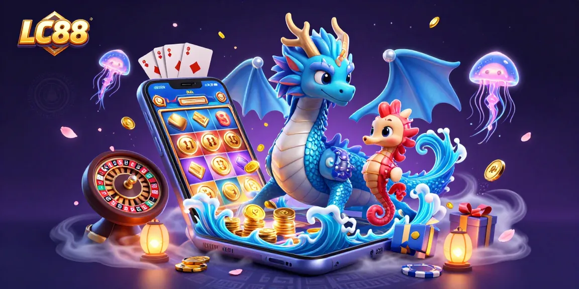 Engage with vibrant casino action featuring LC88 amidst a mythical underwater world filled with games.