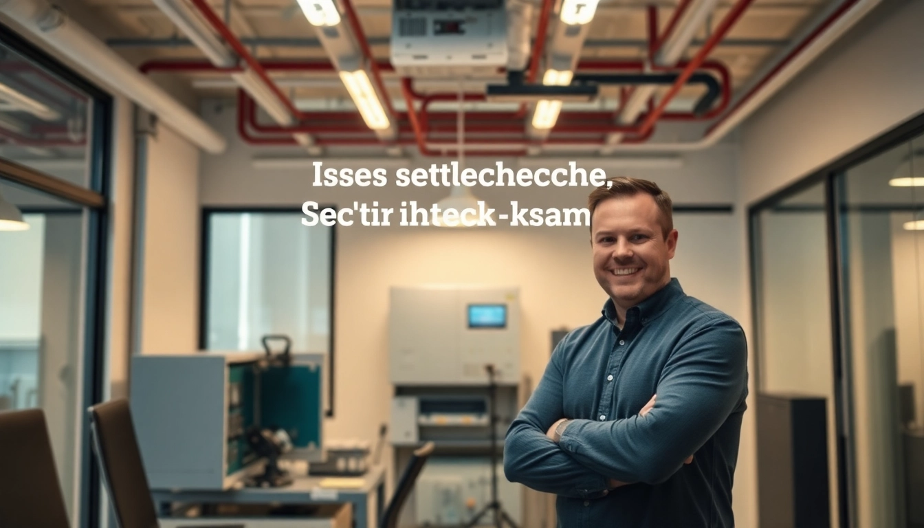 Techniker führt eine DGUV V3 Prüfung an elektrischen Geräten in einem Büro durch.