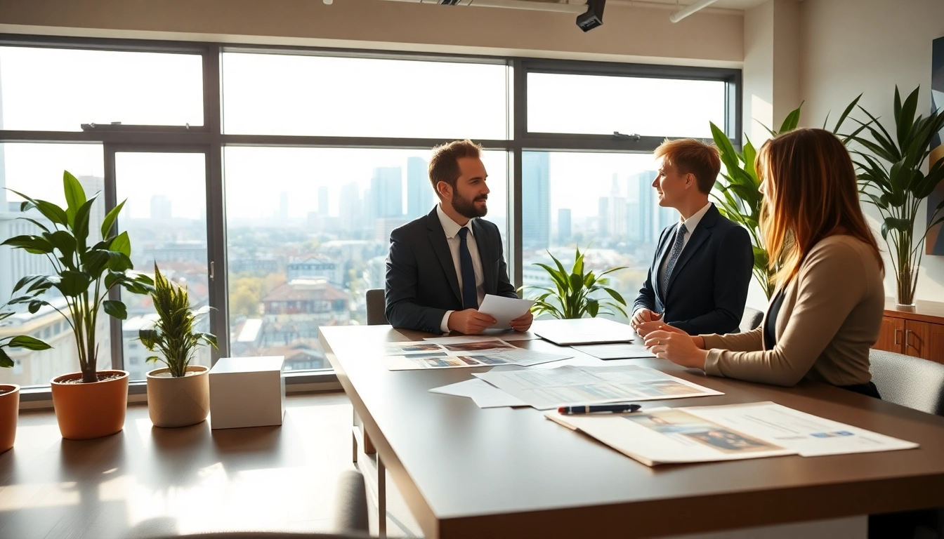 Immobilienmakler Frankfurt Ginnheim berät Kunden in modernem Büro mit Stadtblick.