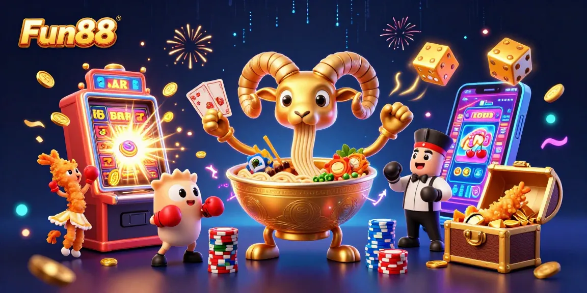Join the Fun88 excitement with a lively casino scene featuring colorful characters and dynamic gaming elements.