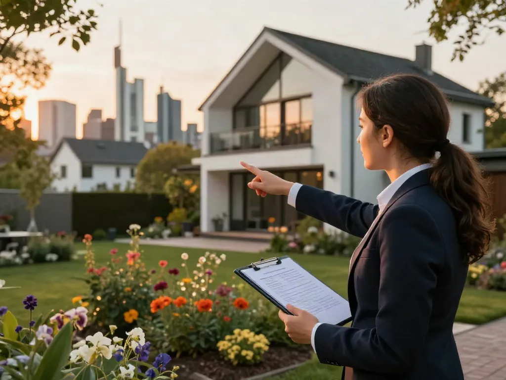 Bester Immobilienmakler Frankfurt bespricht attraktive Immobilie mit Käufern