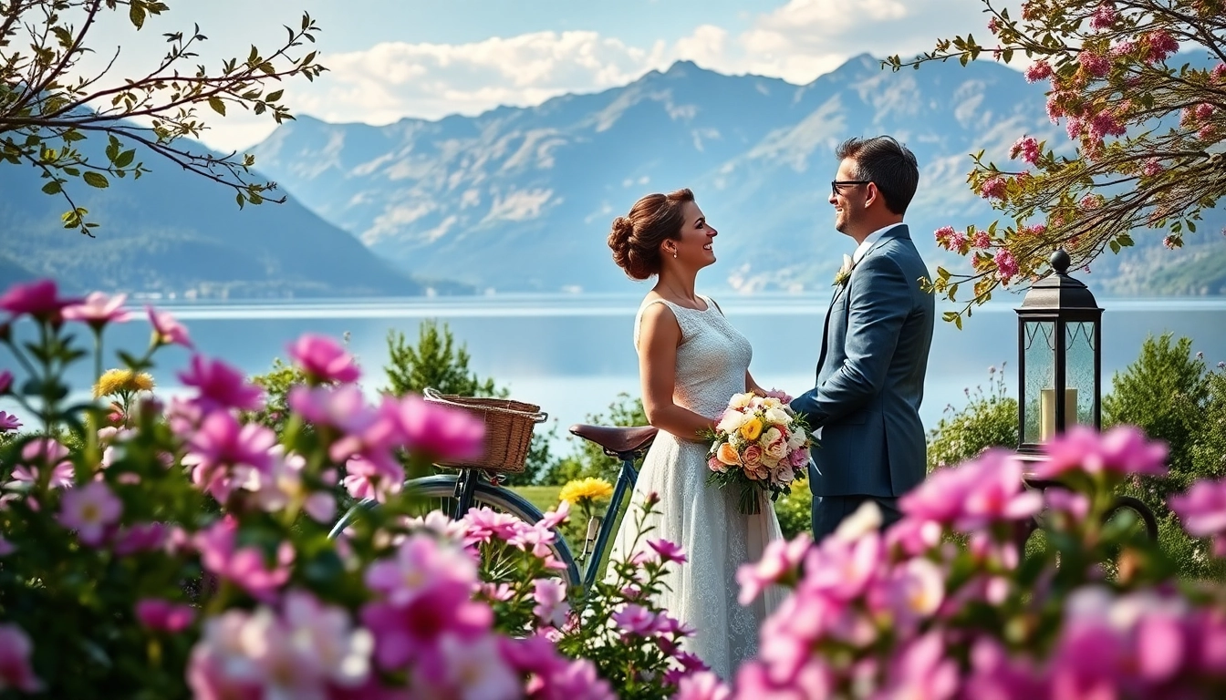 Hochzeitsfotograf Tegernsee fängt ein glückliches Paar in atemberaubender Berglandschaft ein.