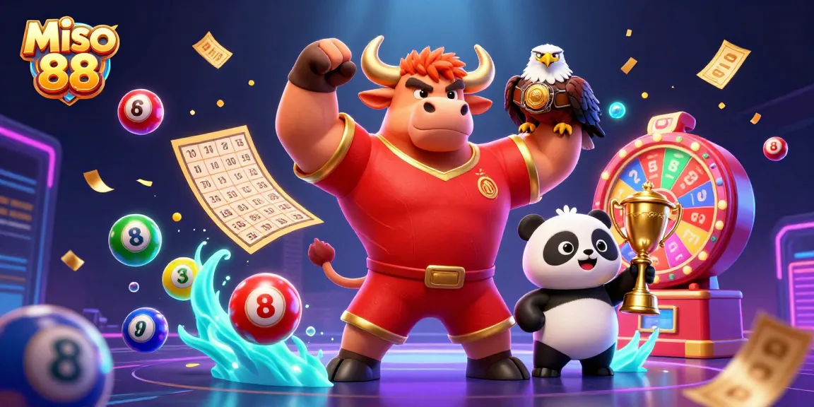Spin big wins with Miso 88, showcasing a vibrant 3D casino celebration.