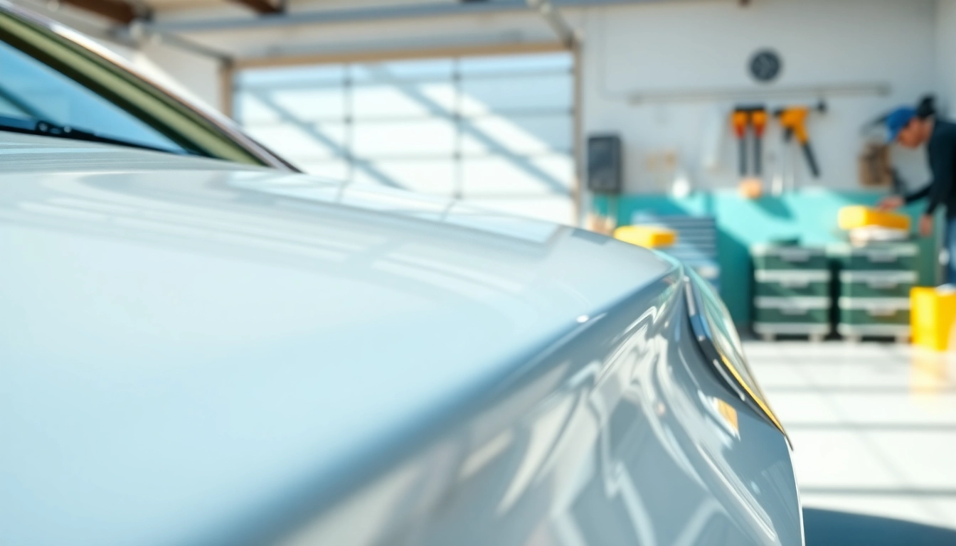 Fahrzeugaufbereitung bei der Autopflege mit glänzendem Fahrzeug und sorgfältig ausgewählten Werkzeugen.