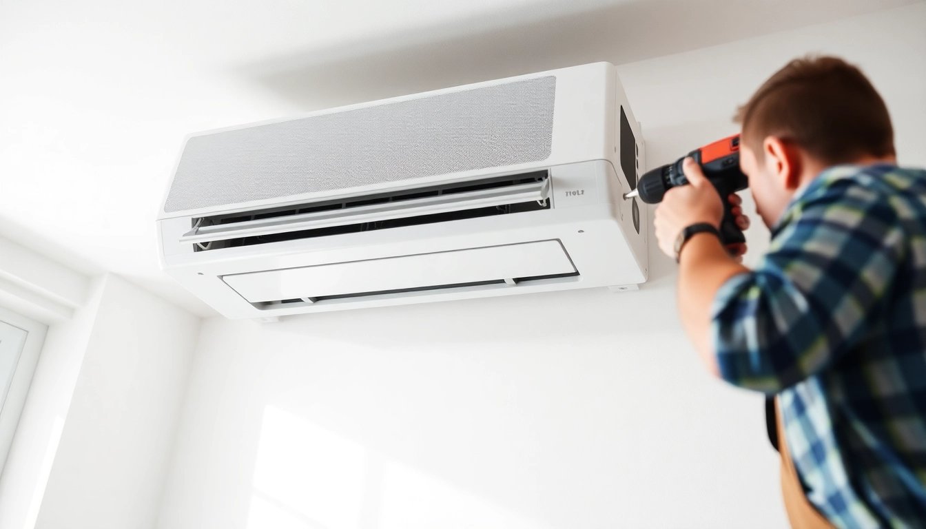 Installation of a Klimaanlage showcasing expert techniques and tools used in the process.