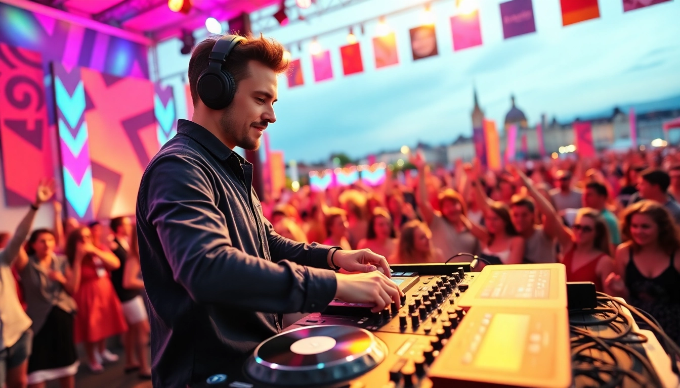 DJ aus München begeistert das Publikum bei einem lebhaften Festival mit energiegeladener Performance.