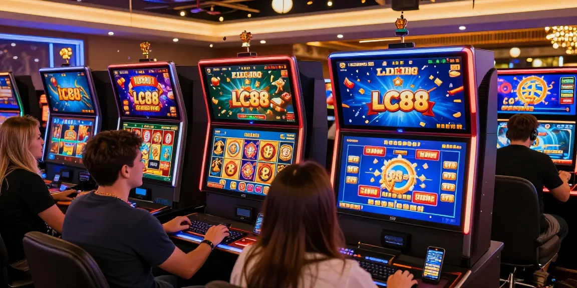 Exciting online gaming scene featuring LC88 casino games like slots and fishing.