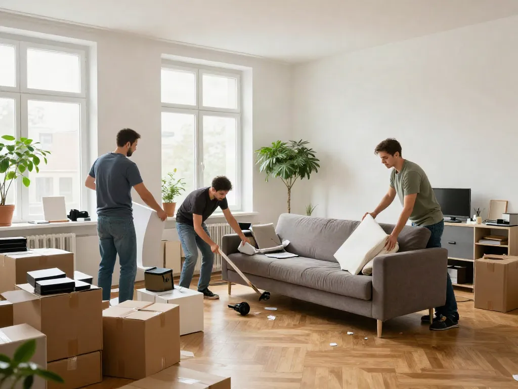 Effiziente Wohnungsentrümpelung Berlin mit professionellem Team, das Möbel und Kartons entfernt.