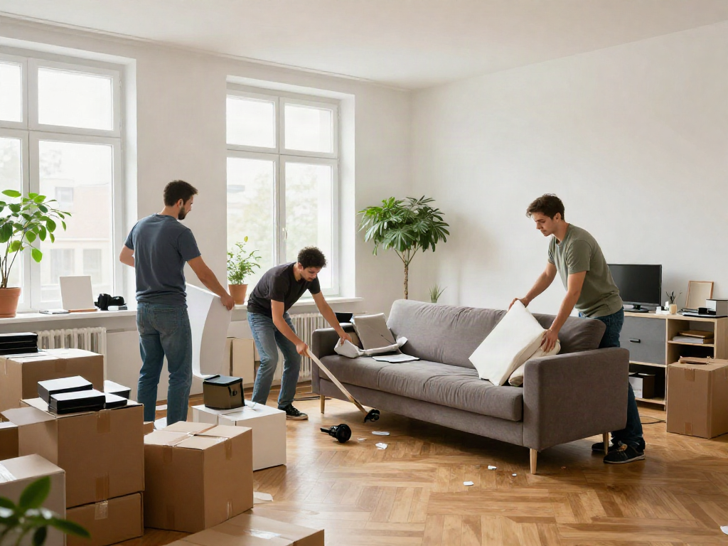 Effiziente Wohnungsentrümpelung Berlin mit professionellem Team, das Möbel und Kartons entfernt.