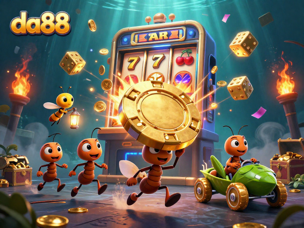Join the heist at da88 with playful ants pursuing a giant poker chip amidst a casino adventure.