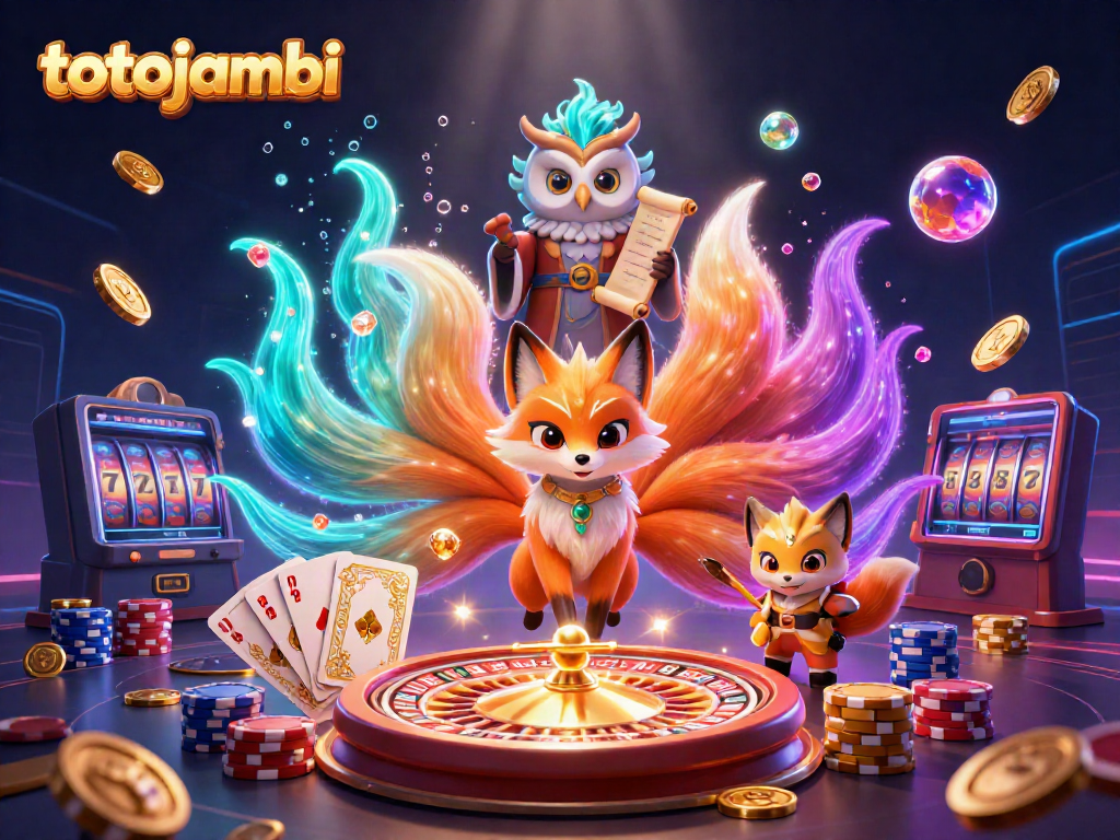 Engage with totojambi as the nine-tailed fox spirit and wise owl illuminate the casino scene.