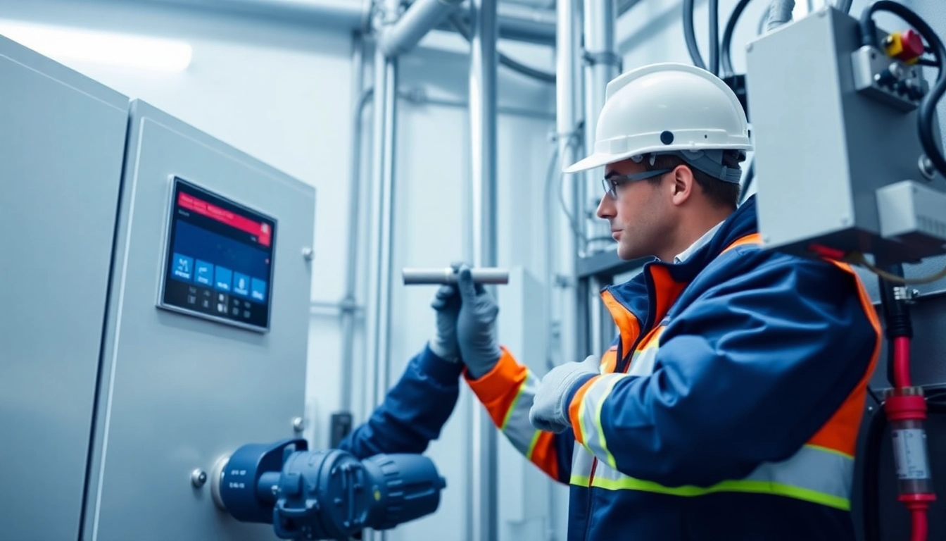 Technician conducting a DGUV V3 Prüfung on electrical systems, ensuring workplace safety through thorough examination.