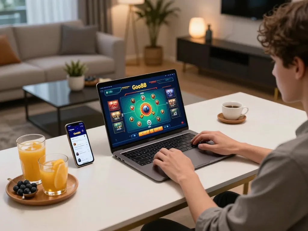 Engaging online gaming session with Go88 on laptop and mobile, highlighting gameplay interface.