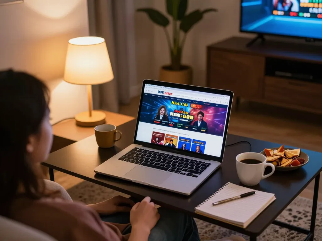 Engaged player using Nhà Cái RR88 for online casino gaming on their laptop, showcasing a cozy home environment