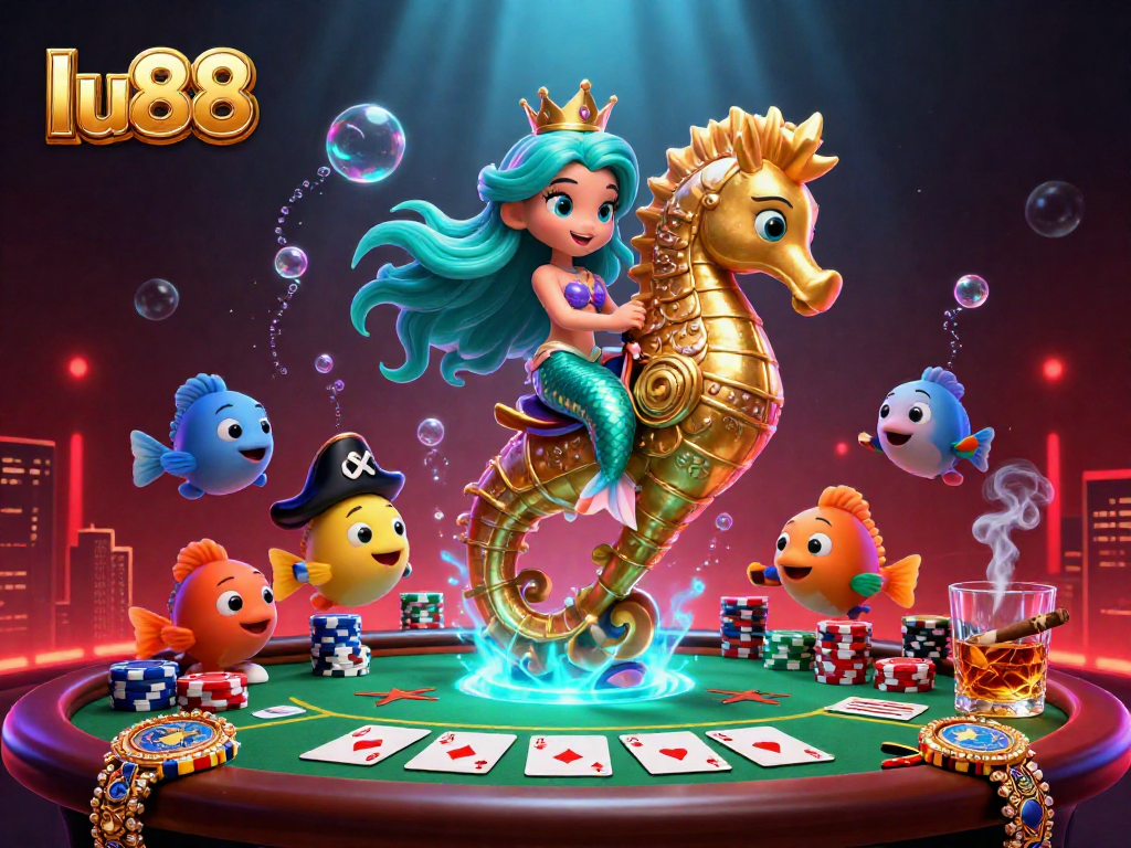 Experience thrilling gaming at LU88 with vibrant, cartoon-themed characters and poker action.