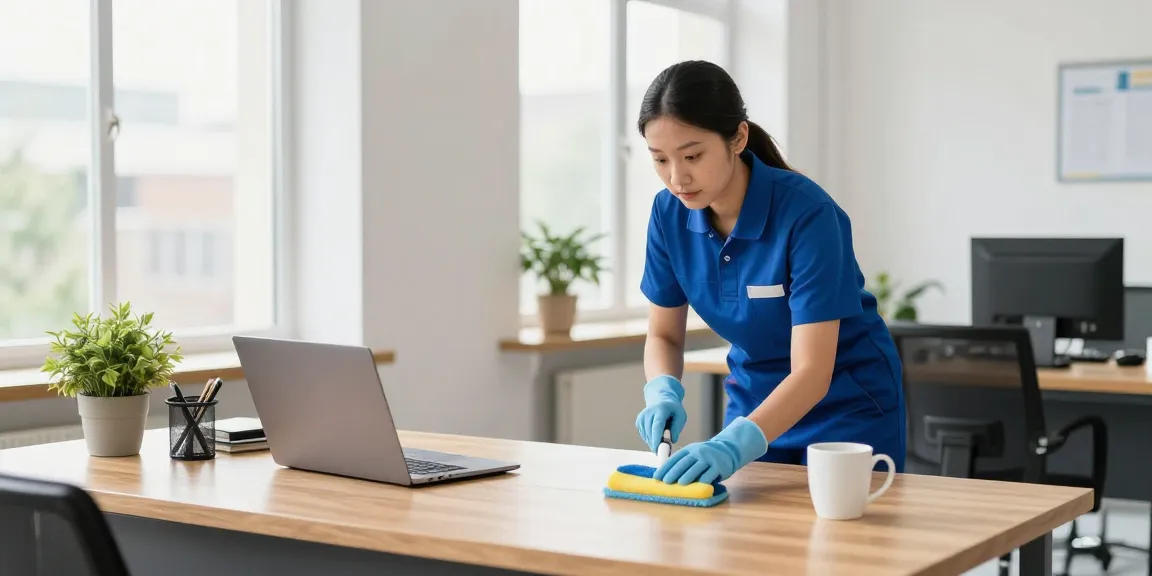Professional cleaner performing unterhaltsreinigung solothurn in a bright office setting for a spotless workspace.