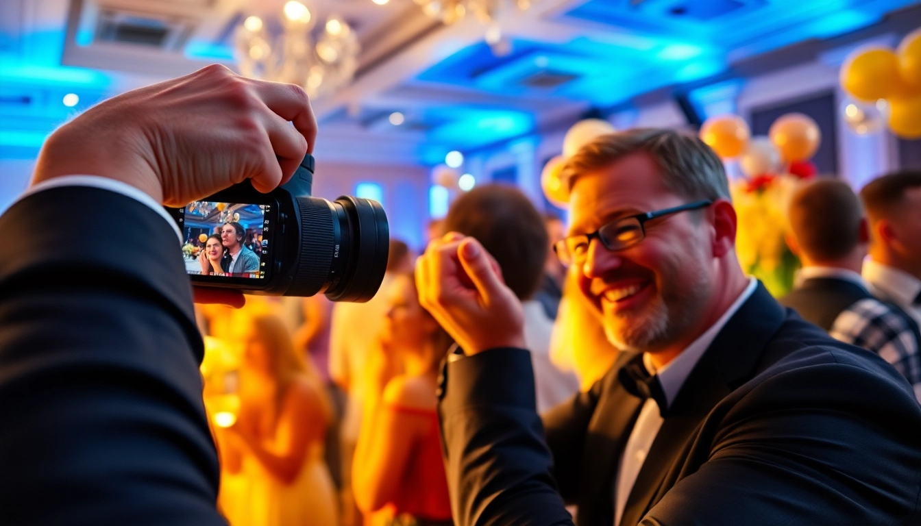 Professionelle Eventfotos München während eines lebhaften Gala-Events mit fröhlichen Gästen.