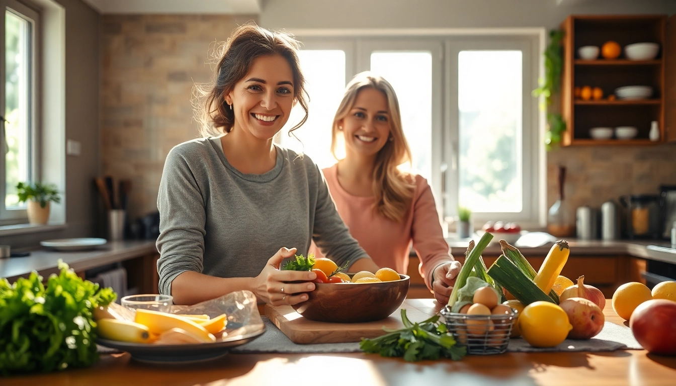 Eine motivierte Person bereitet gesunde Mahlzeiten für ihren Gewichtsverlust vor, umgeben von frischen Lebensmitteln.