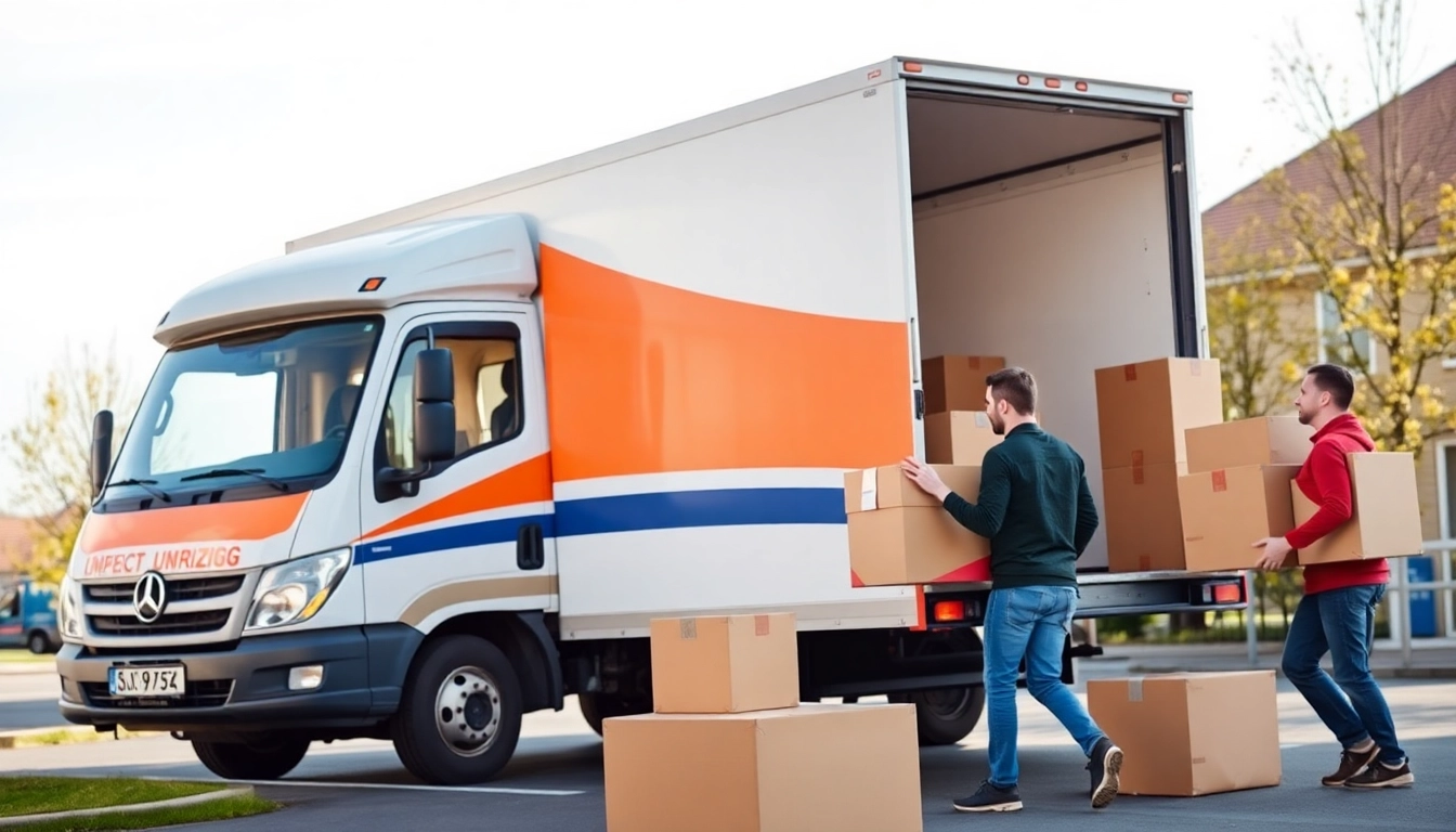 Umzugsunternehmen im Saarland: Experten packen Möbel professionell in einen modernen Umzugswagen.