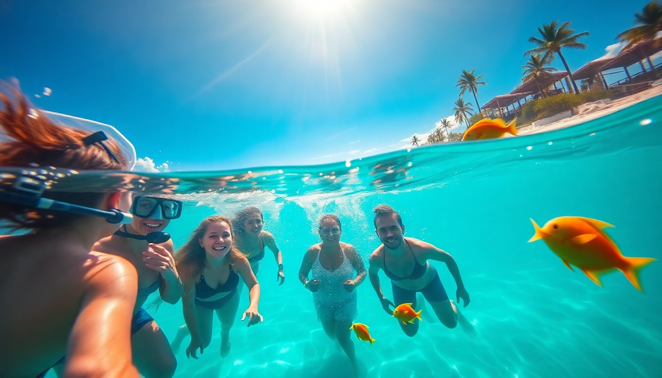 TauchKurs Mexiko: Erlebe ein aufregendes Tauchabenteuer mit einer Gruppe fröhlicher Taucher in klarem Wasser.