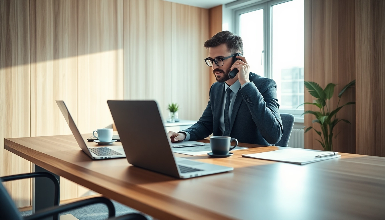 Headhunter IT arbeitet konzentriert in modernem Büro mit Laptop und Notizen.