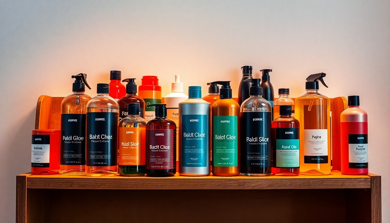 Präsentation hochwertiger Detailing Produkte auf einem eleganten Regal.