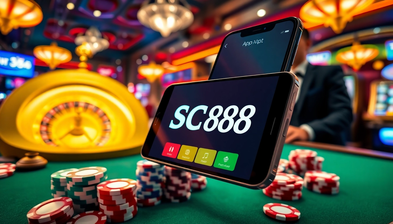 Experience the thrill of the SC88 App with vibrant casino visuals showcasing winning moments.