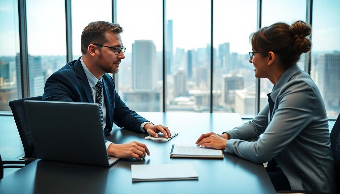 Sicht auf Headhunter Schweiz im Gespräch mit einem Kandidaten in einem modernen Büro.