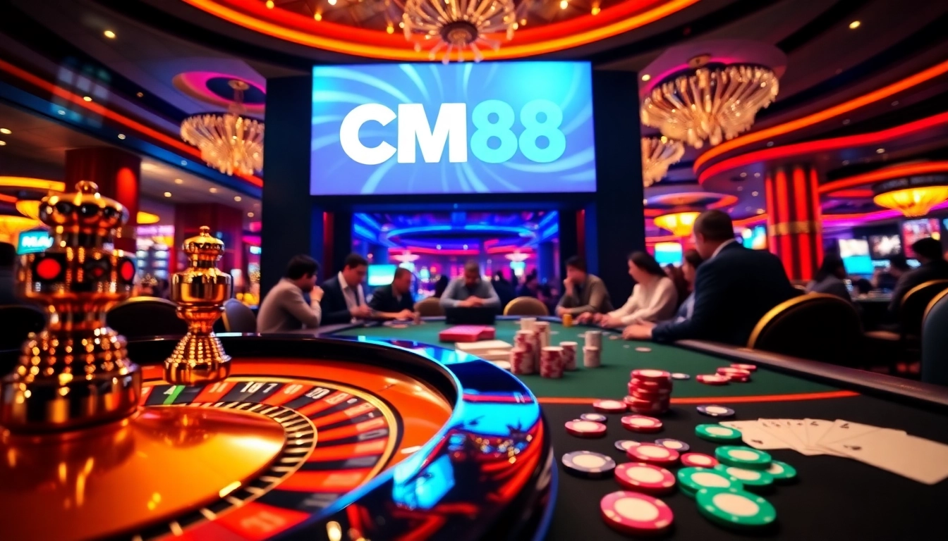 Experience the thrill of CM88 casino excitement with vibrant gaming elements.
