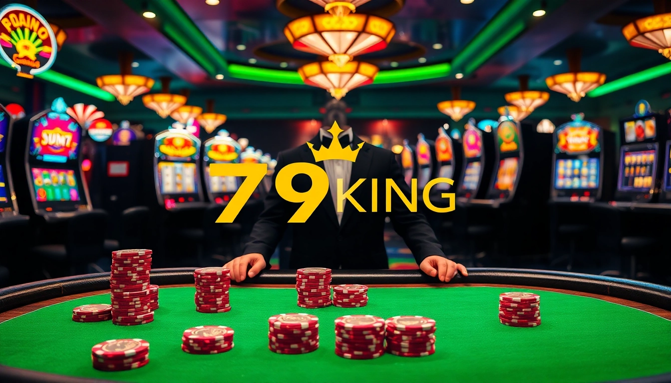 Experience thrilling gameplay at 79KING with vibrant casino tables and high-stacked chips.