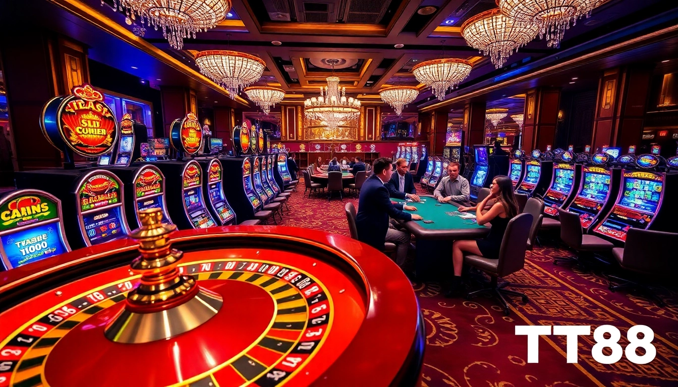 Experience the thrill of winning at TT88's vibrant casino floor with engaging slot machines and excited players.