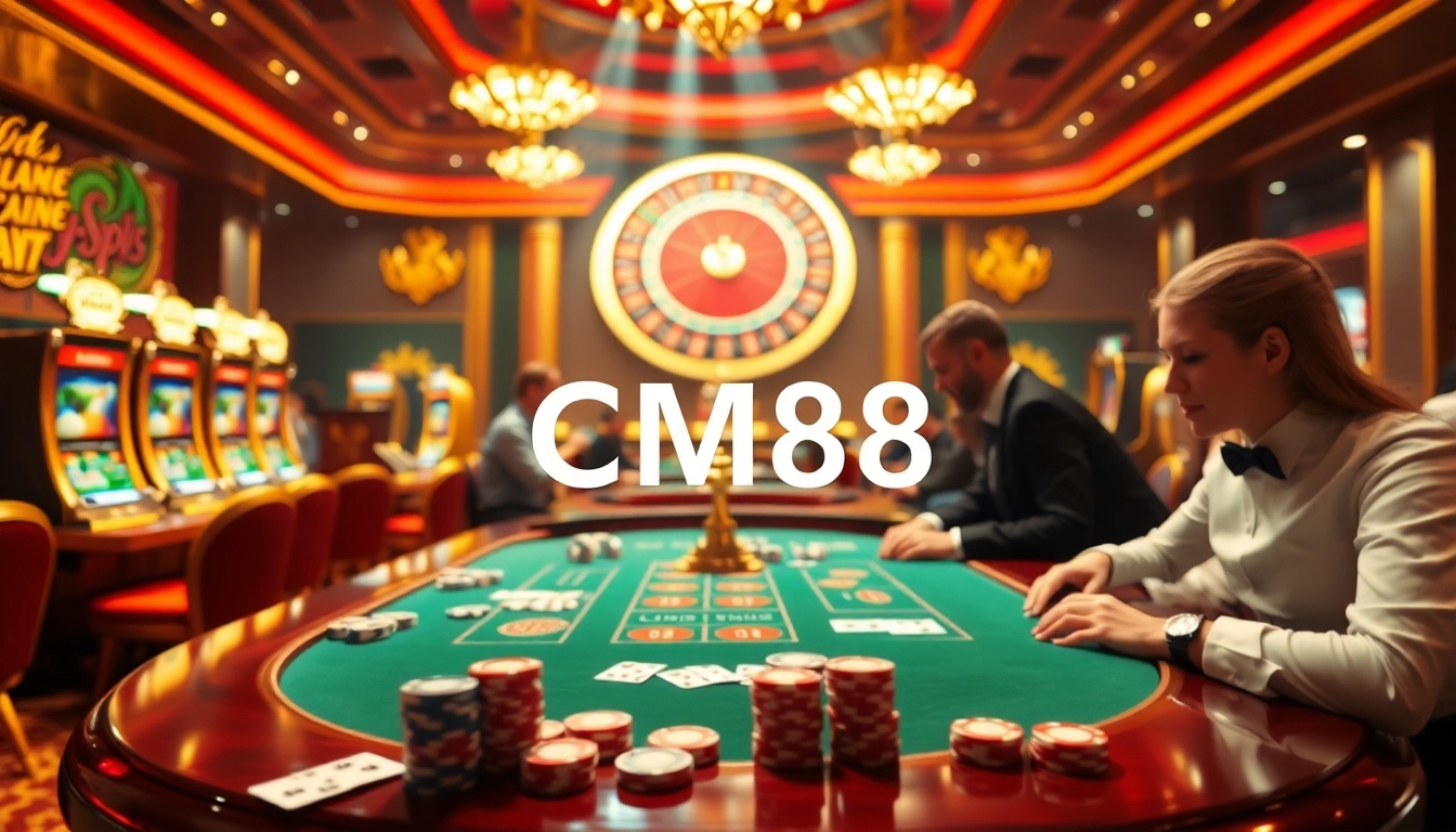 Gamblers enjoying a thrilling casino experience at CM88 with vibrant tables and lively action.